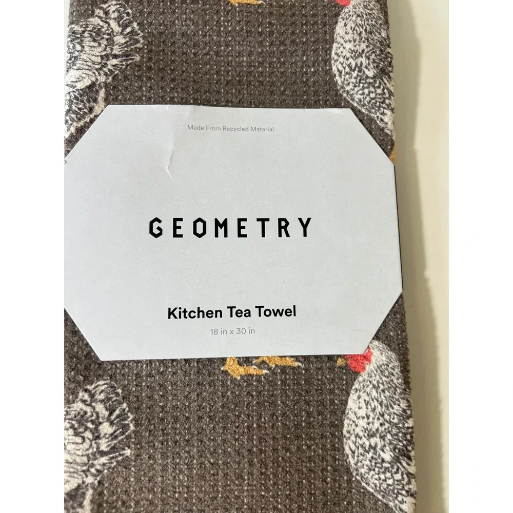 Geometry Kitchen Tea Towels‎ Farm House Chickens Brown White NWT